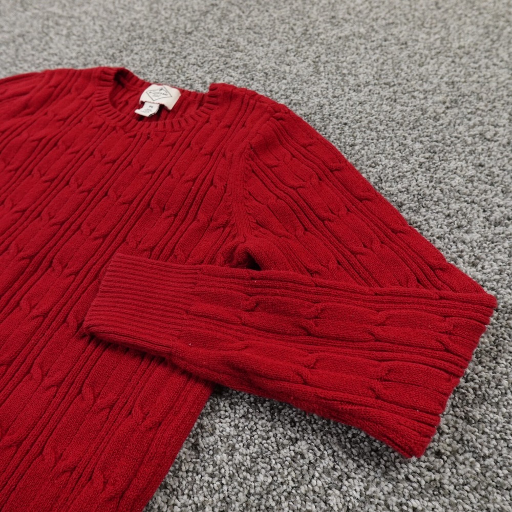 St Johns Bay Sweater Womens PS Red Aran Cable Knit Fisherman Crewneck Sweatshirt